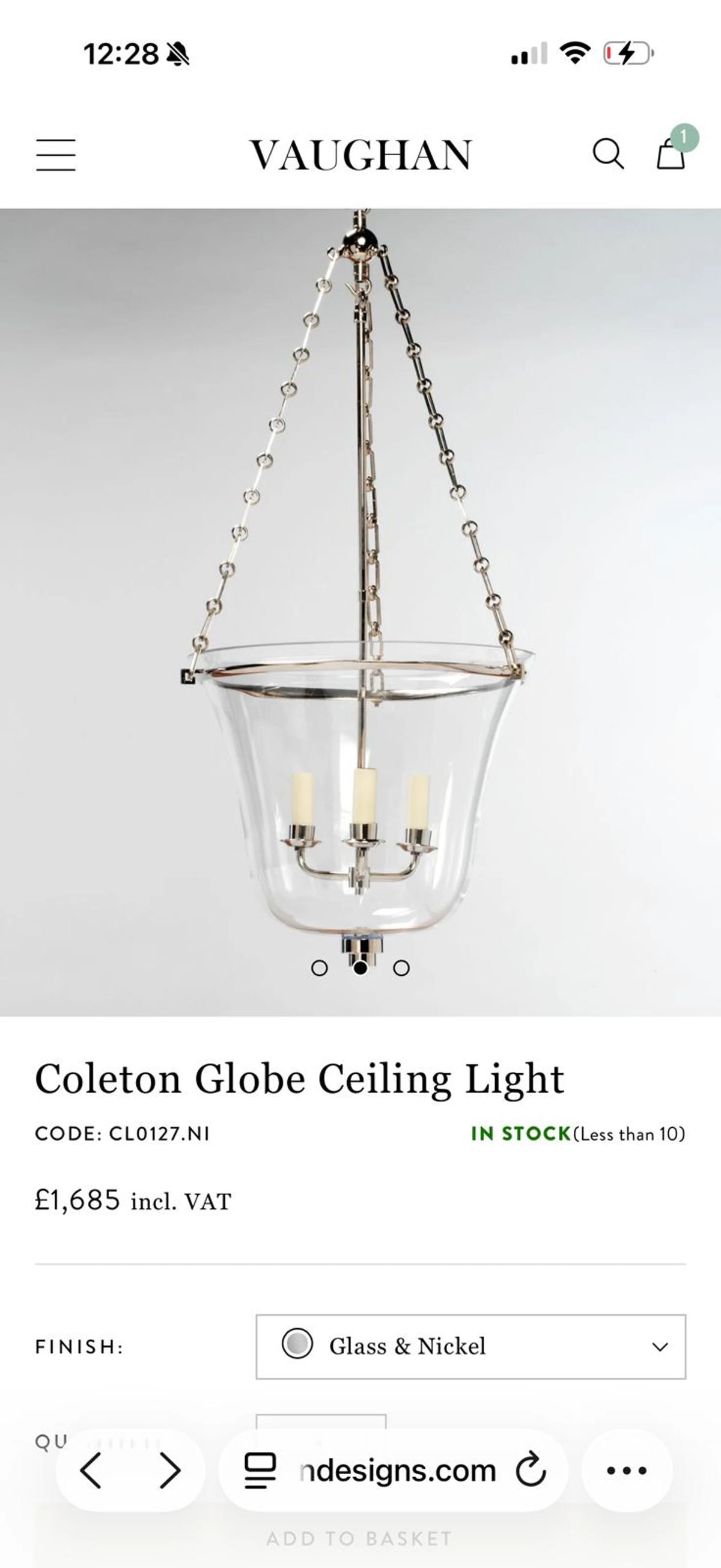 Nickel-Plated Coleton Globe Ceiling Light by Vaughan