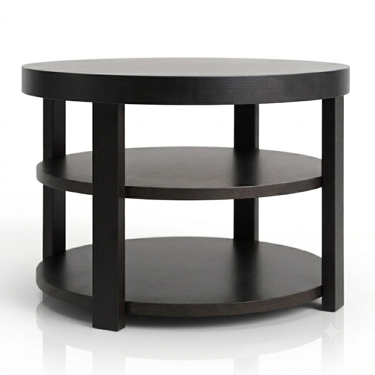 Round Three-Tier Side Table in Ebonised Oak Veneer