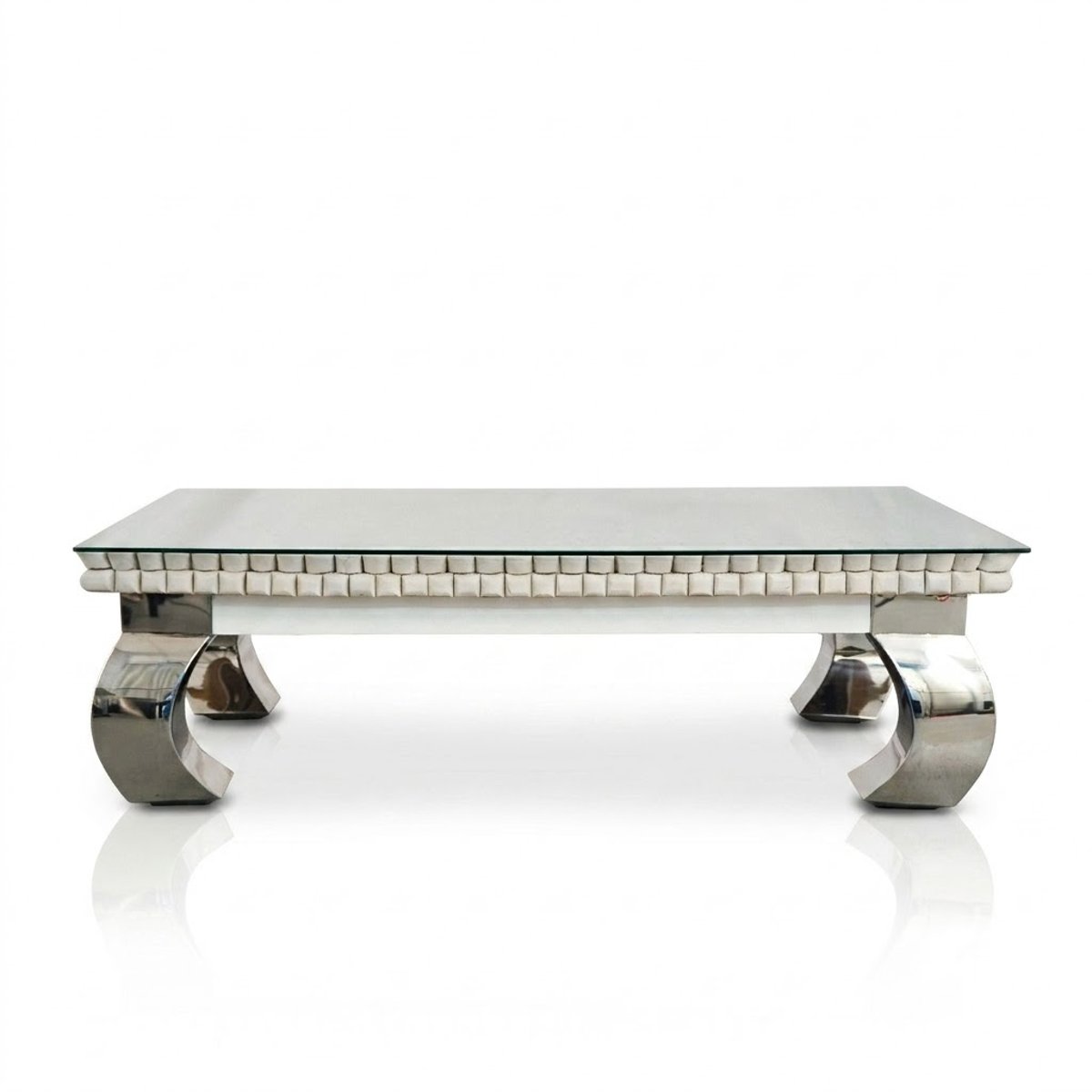 Rectangular Coffee Table with Glass Top and Chrome Bases