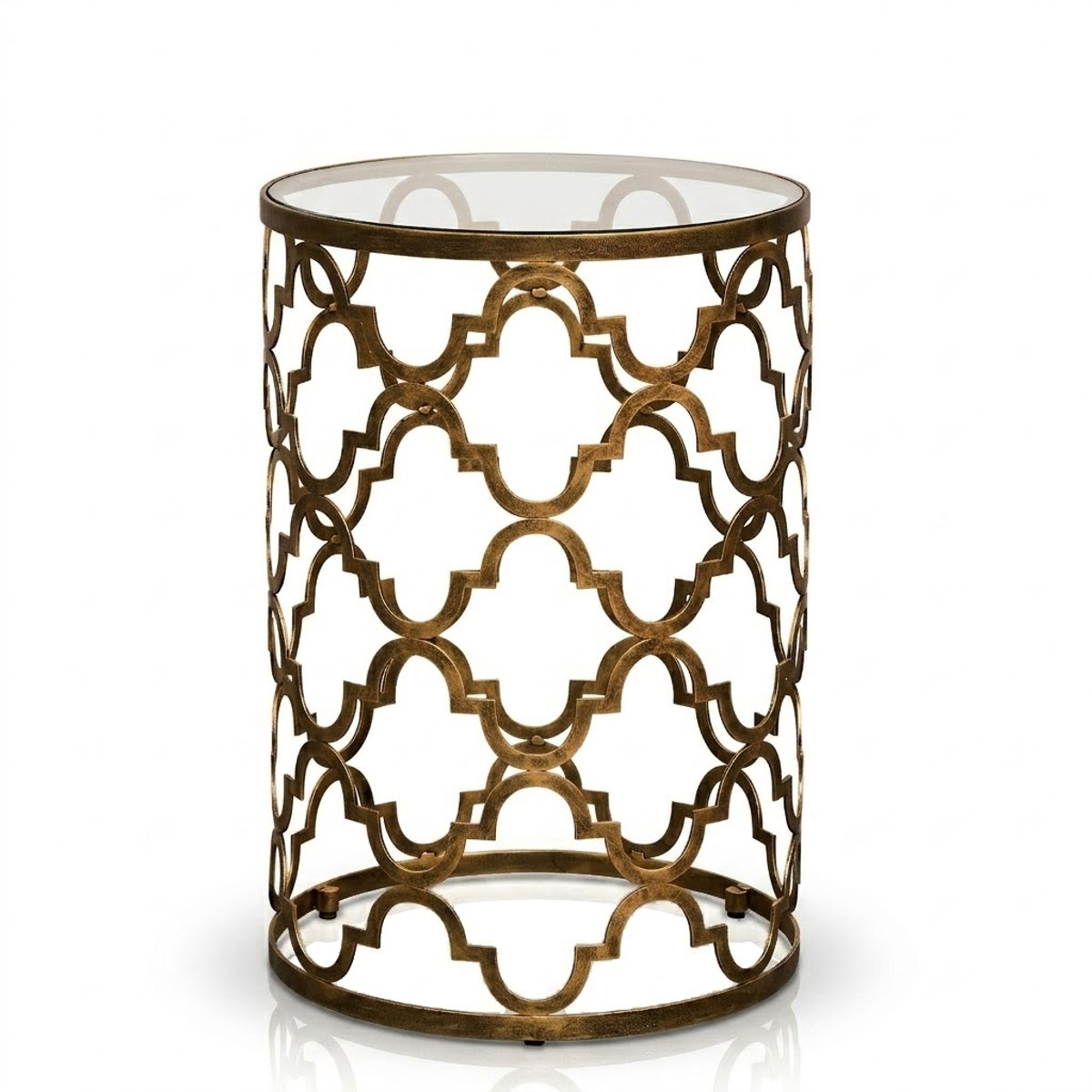Quatrefoil Metal Side Table with Glass Top