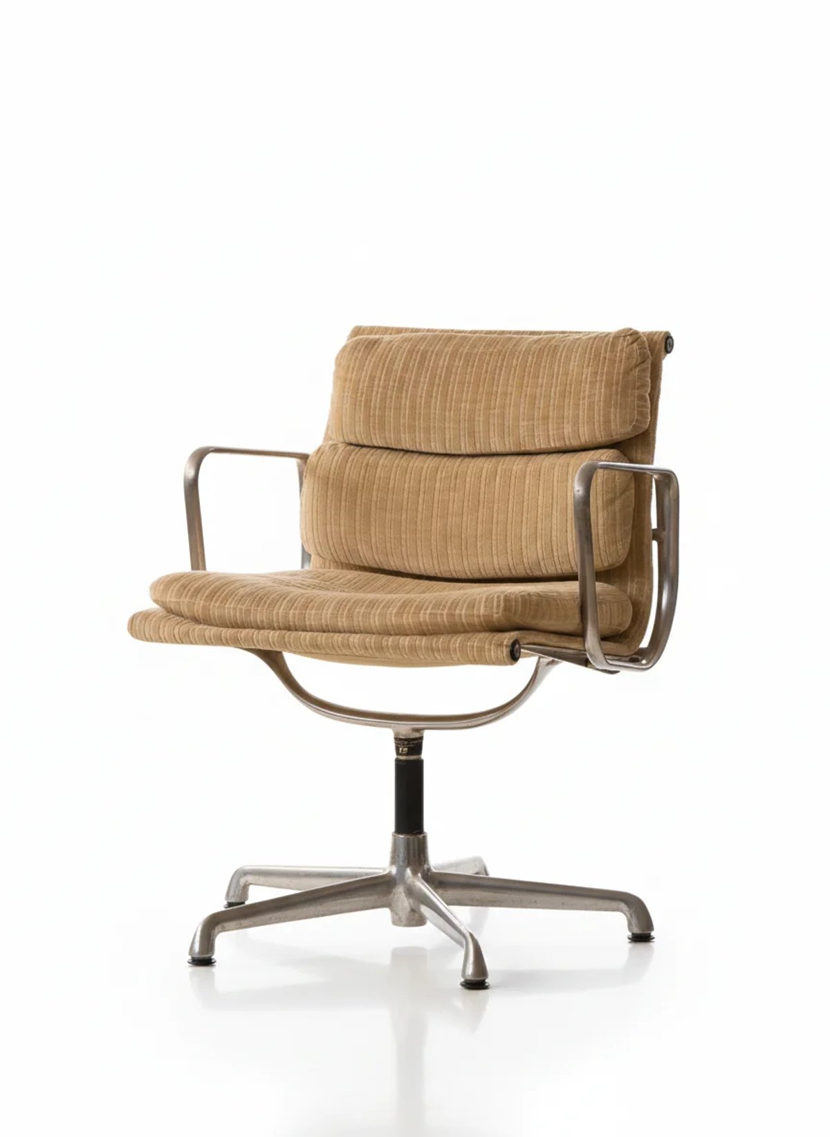 Vintage ICF Eames Soft Pad Aluminium Chair in Tan Corduroy