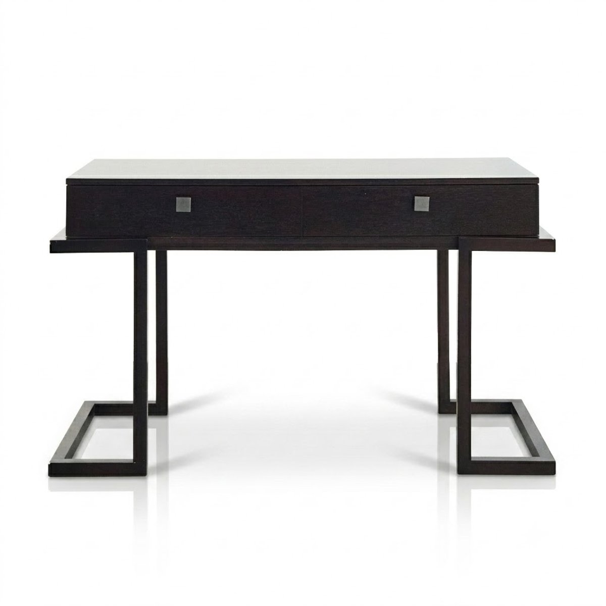 Dark-Stained Oak Desk on a Steel Sled Base
