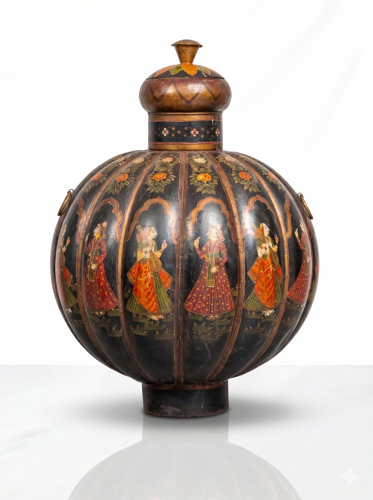 Large Hand-Painted Indian Floor Vase