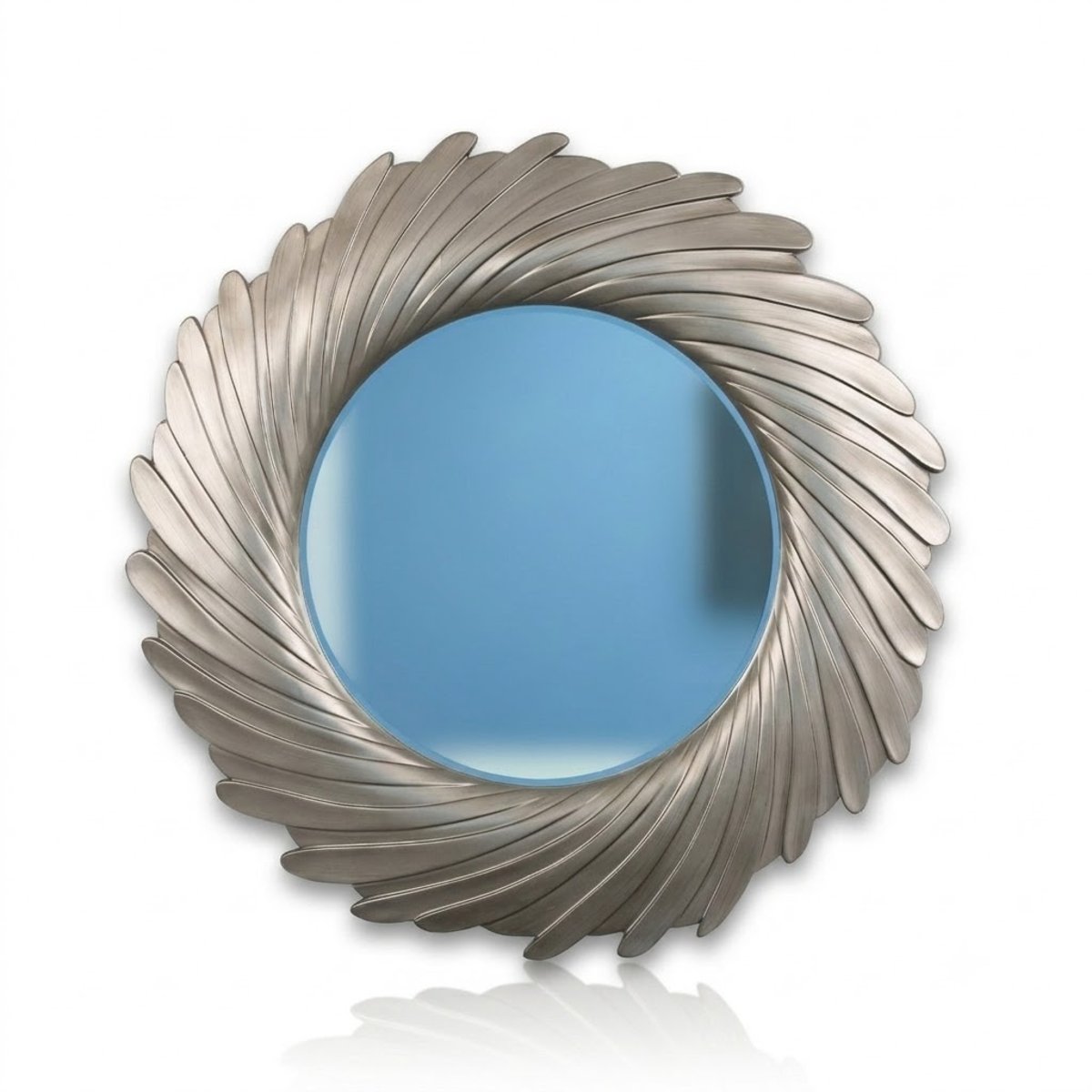 Pewter-Finish Mirror with a Swirling Plume Frame