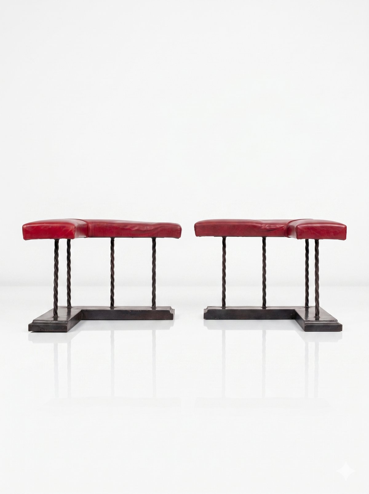 Pair of Club Fenders in Red Leather and Wrought Iron