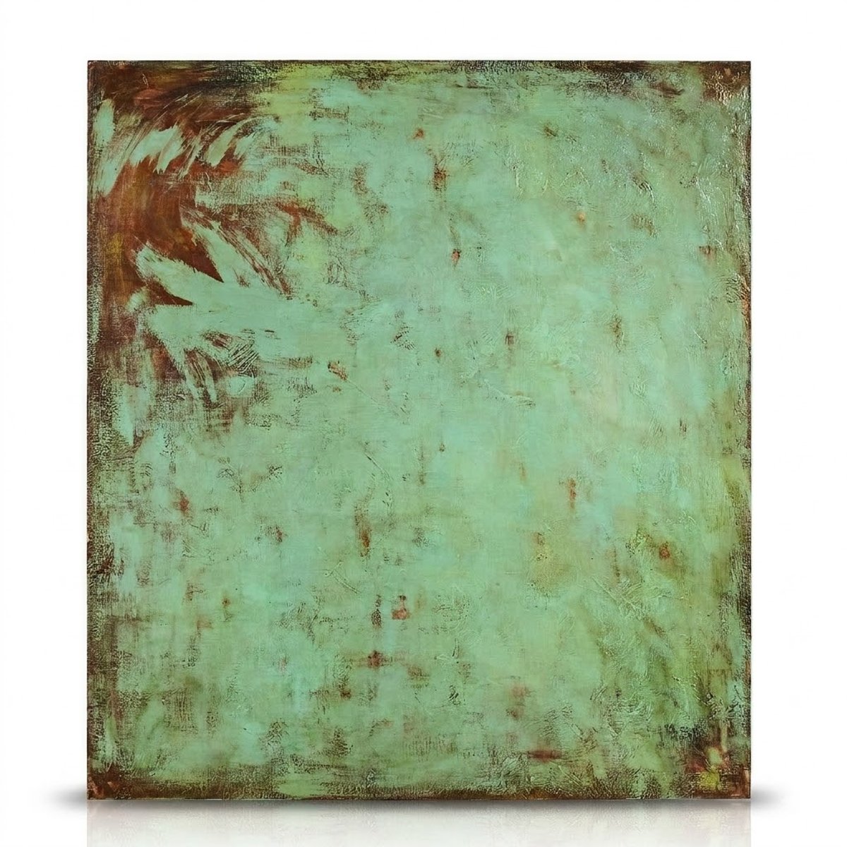 Large Textured Abstract Painting in Verdigris and Russet