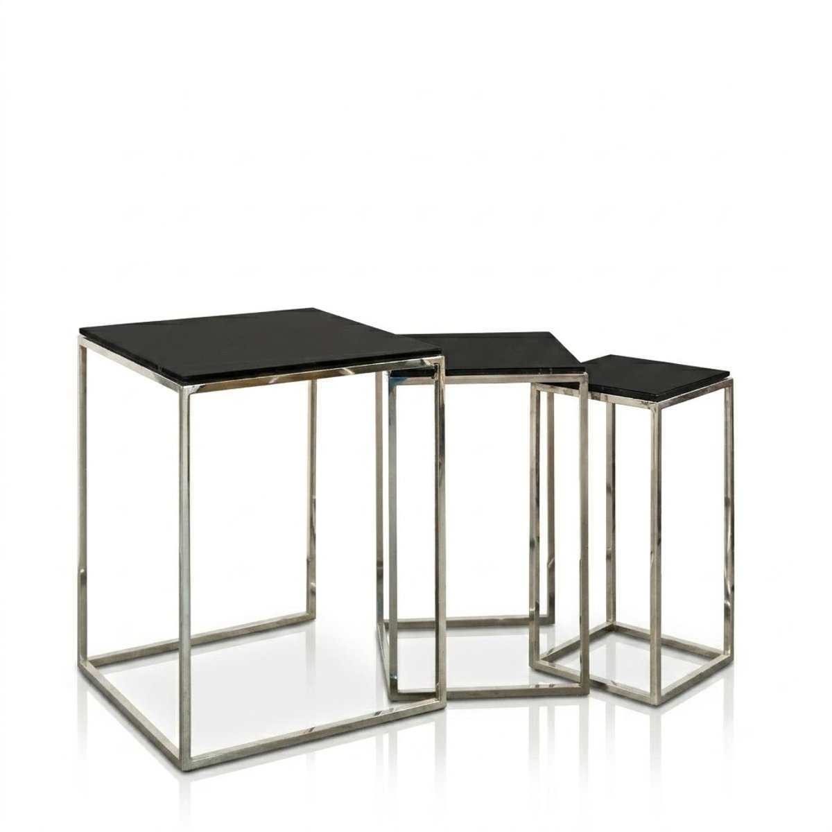 EICHHOLTZ Nest of Three Chrome and Black Marble Tables