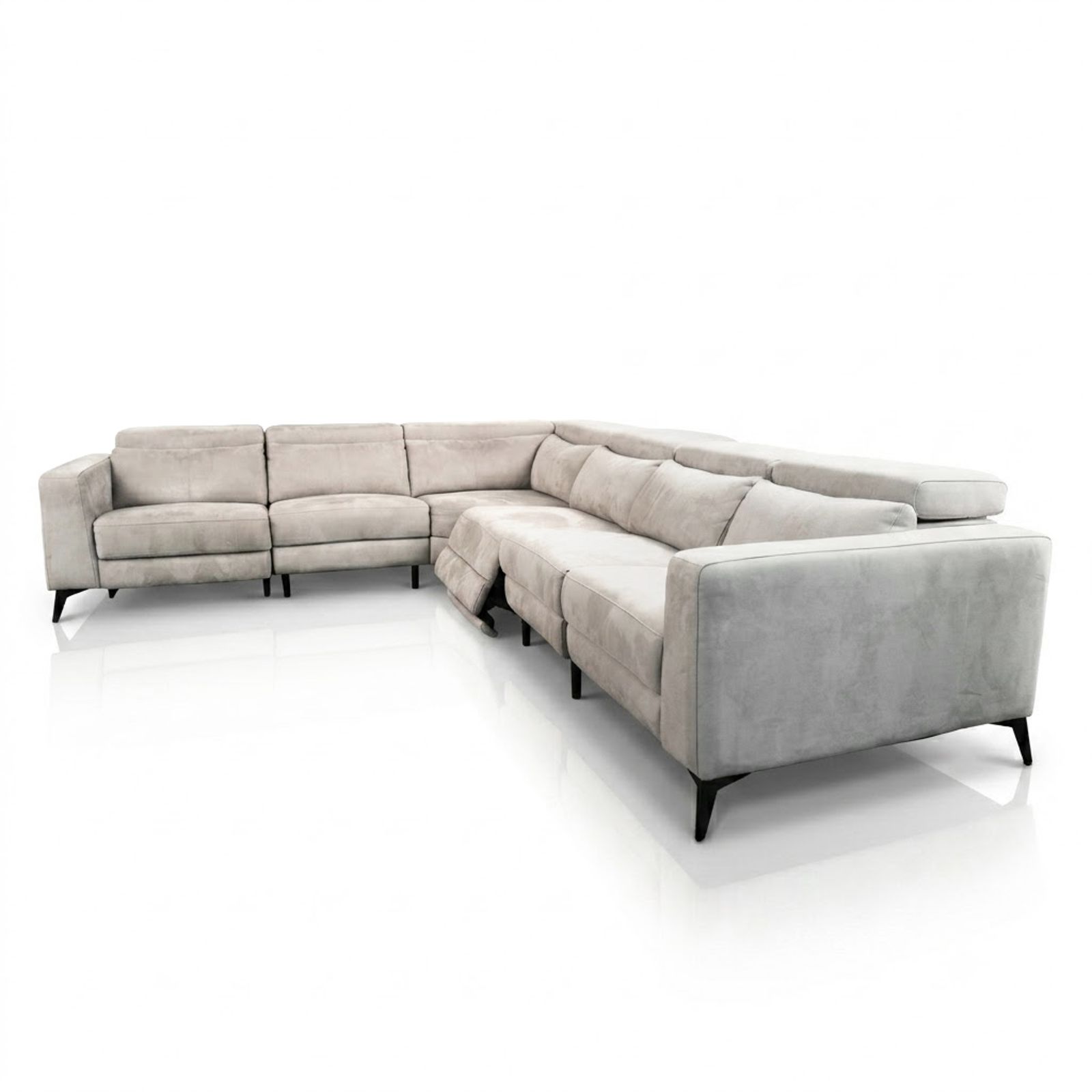 Large Modular Corner Sofa in Grey Microsuede