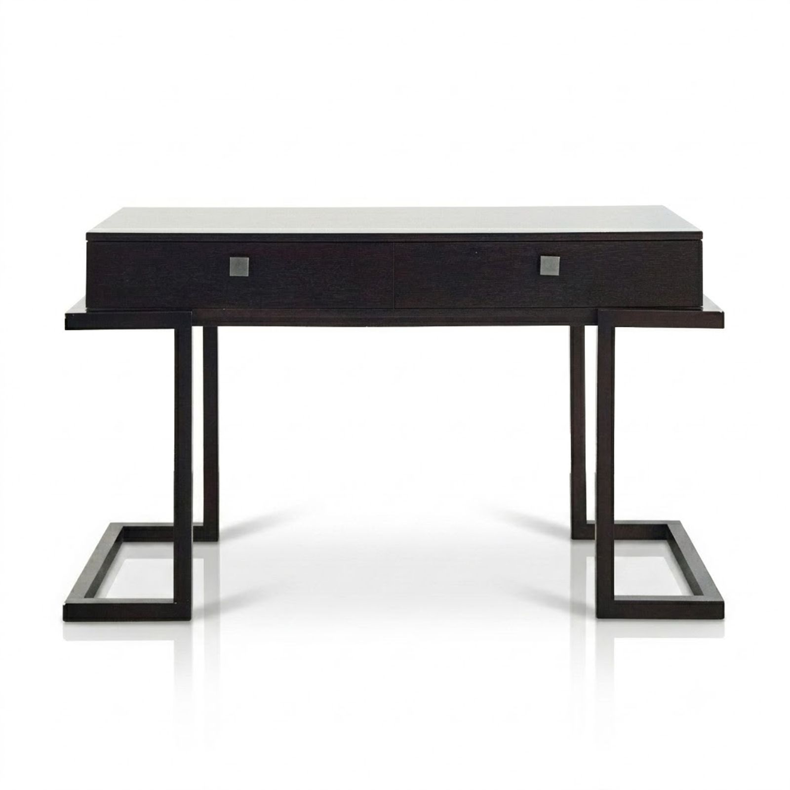 Dark-Stained Oak Desk on a Steel Sled Base
