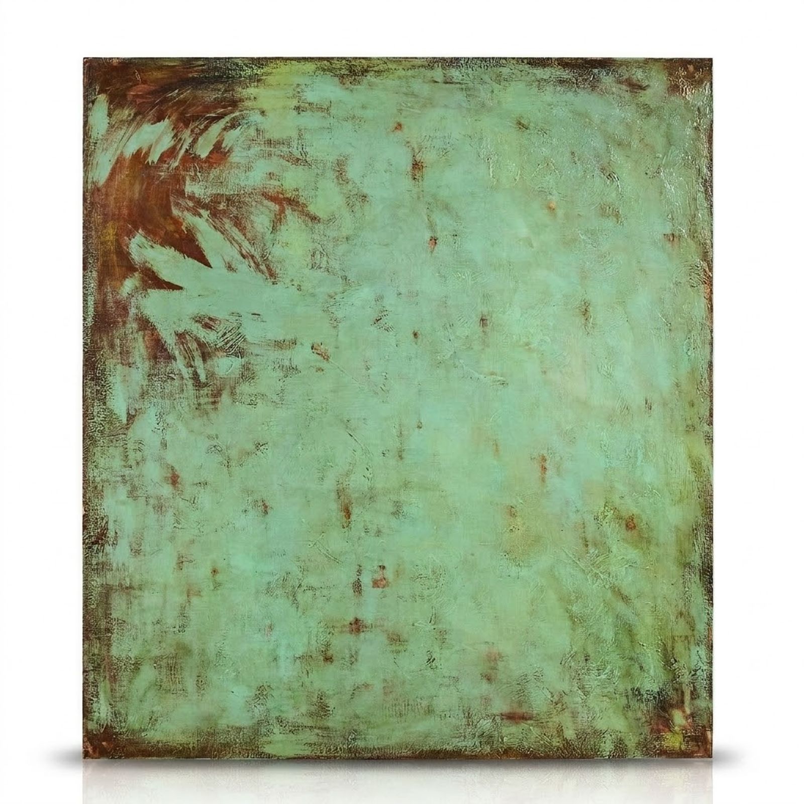 Large Textured Abstract Painting in Verdigris and Russet