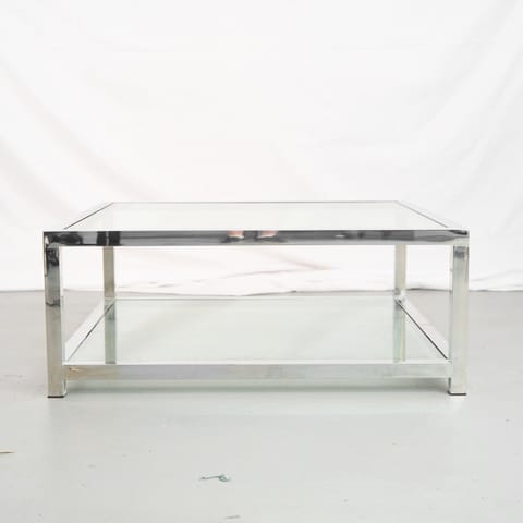 Square Two-Tier Coffee Table in Brushed Steel and Glass (photo 2)