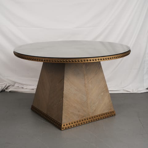 Studded Oak Pedestal Dining Table and Four Chairs (photo 2)
