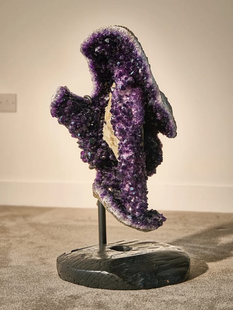 Large Uruguay Amethyst Crystal on Carved Wood Stand (photo 2)