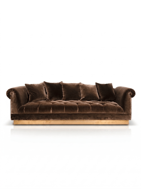 Talisman Tufted Velvet Sofa on a Brass Plinth