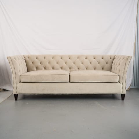 Light Grey Upholstered Three-Seater Sofa with Button Tufting (photo 2)