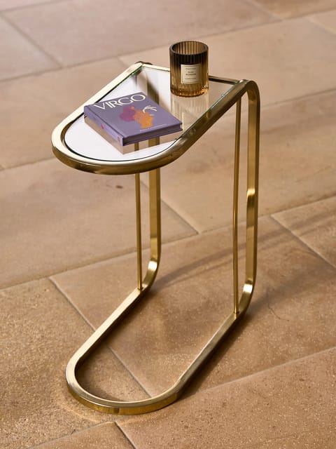 Pair of Modern C-Shaped Brass and Glass Side Tables (photo 2)