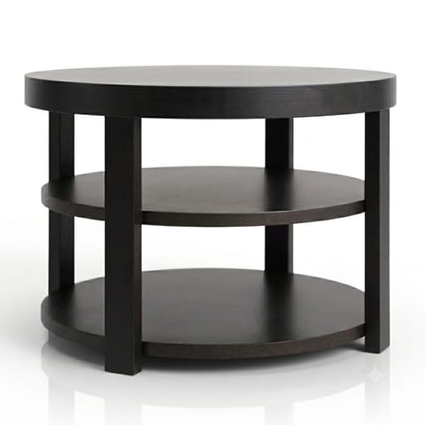 Round Three-Tier Side Table in Ebonised Oak Veneer