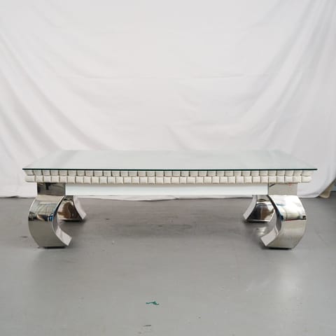 Rectangular Coffee Table with Glass Top and Chrome Bases (photo 2)