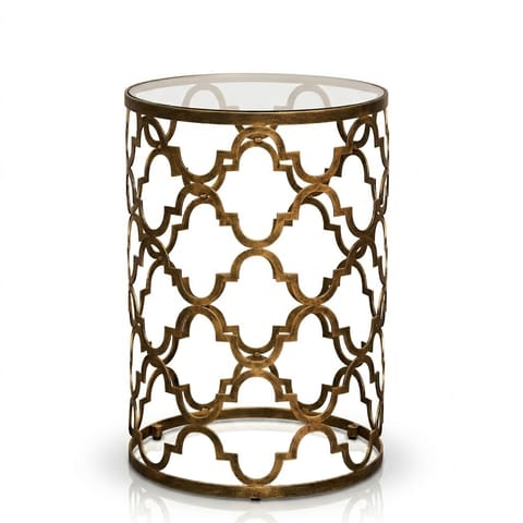 Quatrefoil Metal Side Table with Glass Top