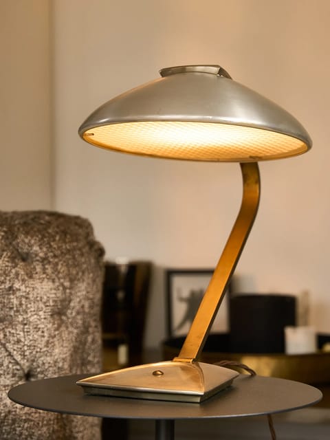 Mid Century Modern Brushed Brass Desk Lamp with Dome Shade (photo 2)