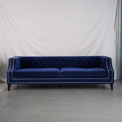 Blue Velvet Deep-Buttoned Sofa with Stud Detail (photo 2)