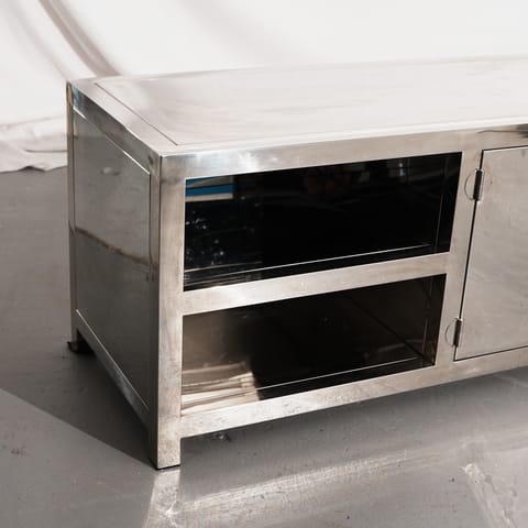 Polished Steel Console Table with Black Glass Top (photo 2)