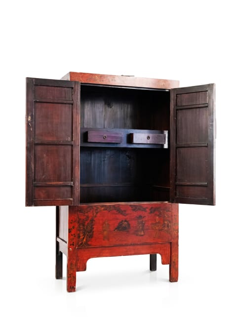 Red Lacquered Chinese Cabinet with Painted Decoration (photo 2)