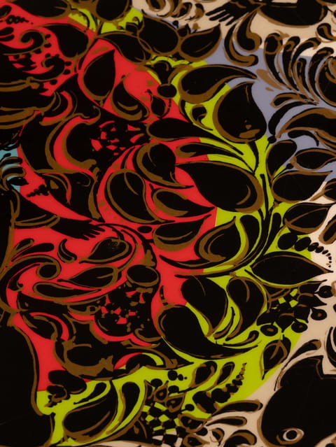 Black Lacquer Round Dining Table and 6 Chairs with Psychedelic Motifs (photo 2)