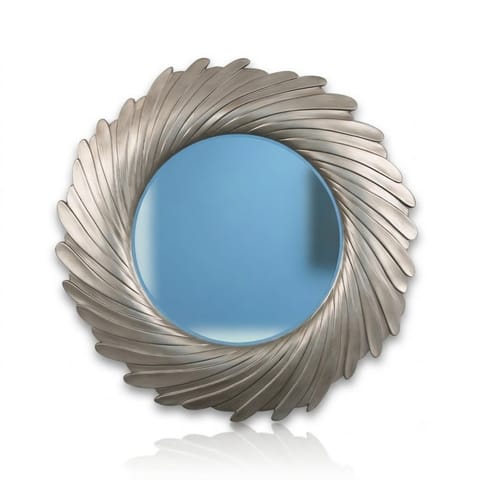 Pewter-Finish Mirror with a Swirling Plume Frame