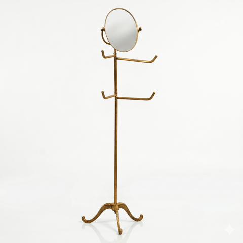 Brass Valet Stand with Tilting Mirror on a Tripod Base