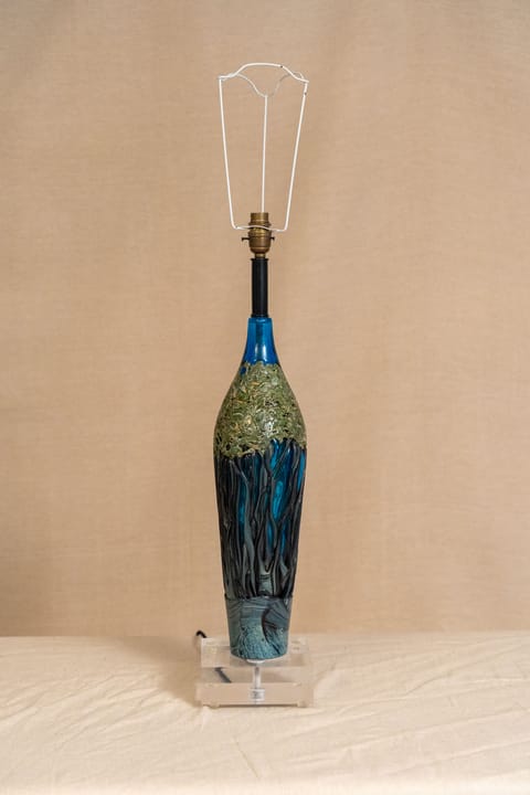 A Single Textured Turquoise Blue & Green Glass Table Lamp (photo 2)
