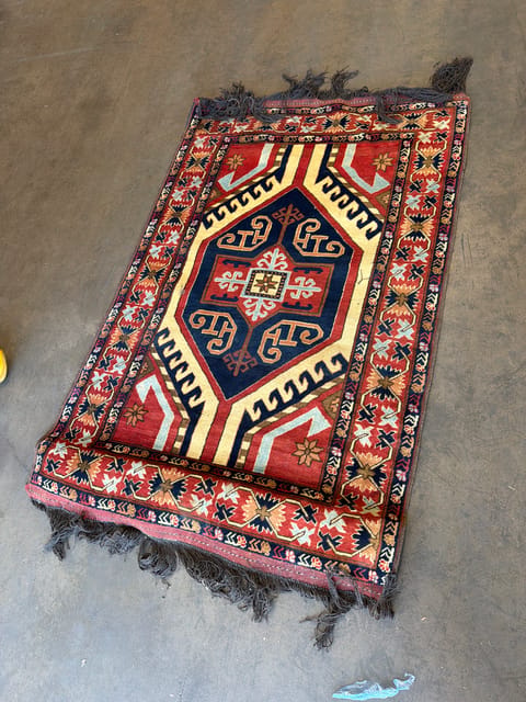 Geometric Wool Rug in Red, Blue and Cream (photo 2)