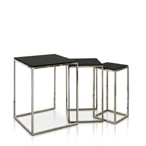 EICHHOLTZ  Nest of Three Chrome and Black Marble Tables
