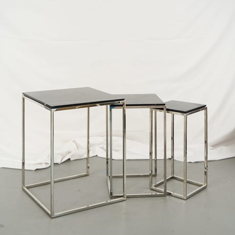 EICHHOLTZ  Nest of Three Chrome and Black Marble Tables (photo 2)