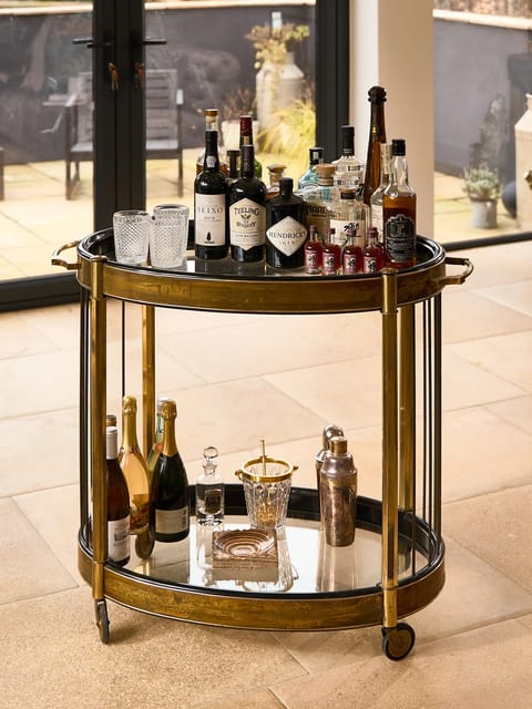 Mid Century Modern Italian Brass and Glass Oval Drinks Trolley (photo 2)