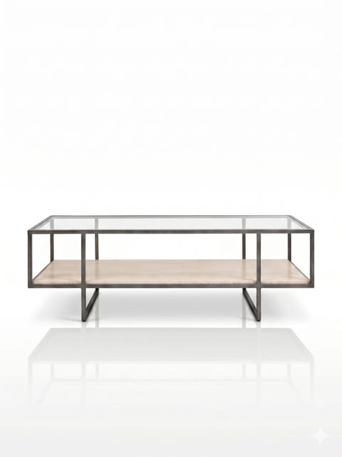 Bernhardt Harlow Coffee Table in Steel and Travertine