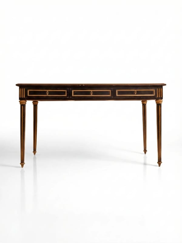 Vintage Ebonized Neoclassical Style Leather-Topped Writing Desk
