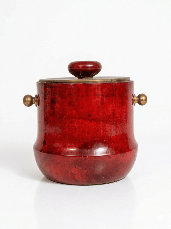 A Red Lacqured Goatskin Ice Bucket by Alo Tura Italy 1950s