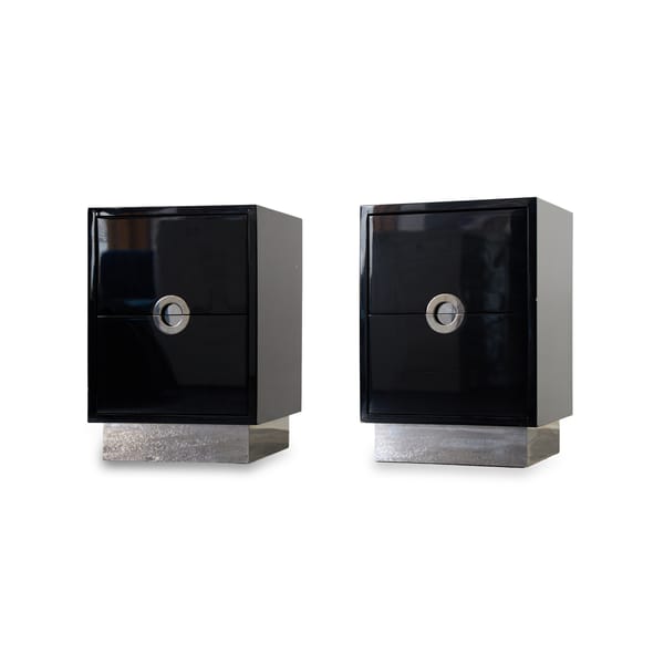 Pair of Minimalist High-Gloss Black Lacquer Nightstands