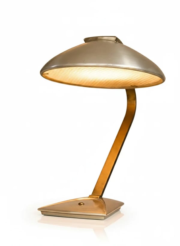 Mid Century Modern Brushed Brass Desk Lamp with Dome Shade