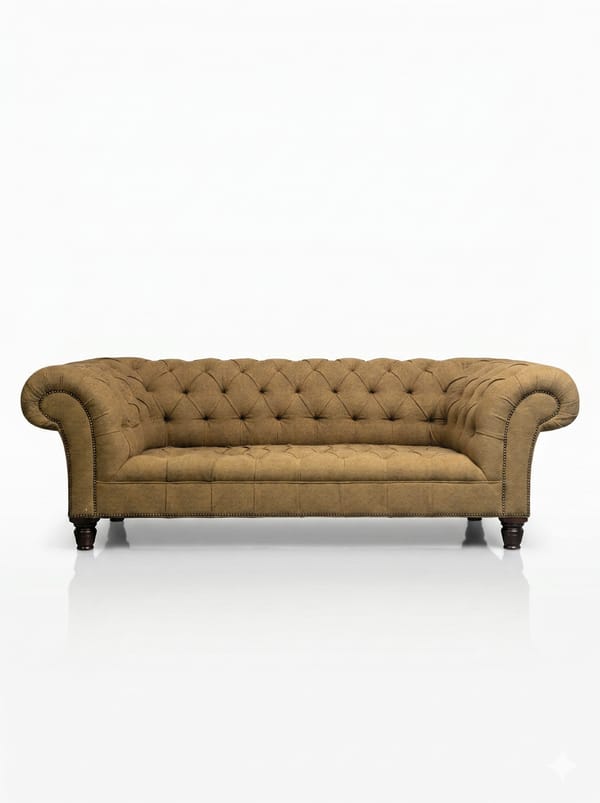Mustard Tweed Chesterfield Sofa on Turned Legs