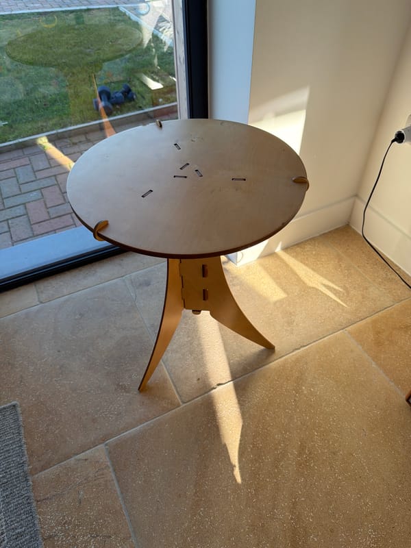 Plywood Puzzle Side Table by David Kawecki 1960s Stamp