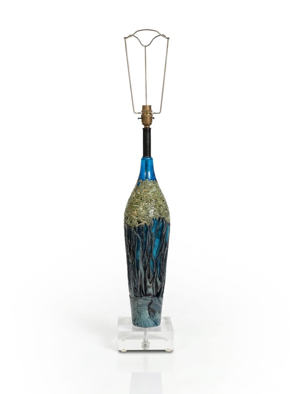 A Single Textured Turquoise Blue & Green Glass Table Lamp