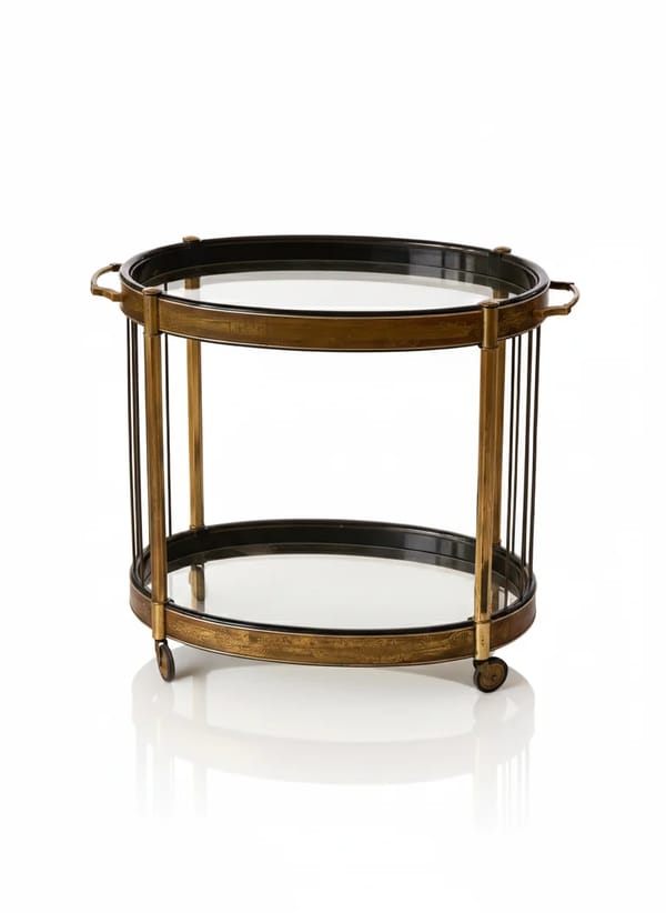 Mid Century Modern Italian Brass and Glass Oval Drinks Trolley